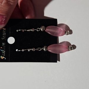 Drop pink glass bead earrings